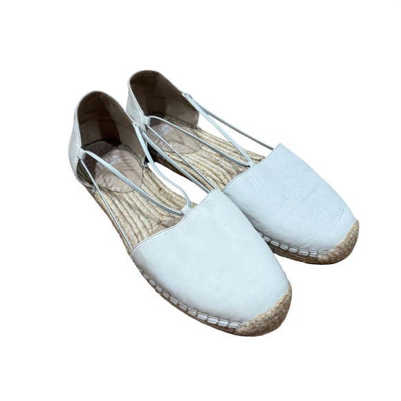 Eileen Fisher Shoes - Eileen Fisher Lee Whitewash Leather Espadrille Flats Elastic Straps White Sz 10
